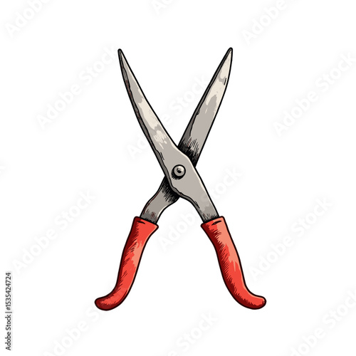 Vector illustration of garden shears on white background, gardening tool art