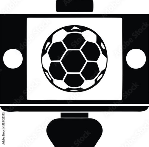 Live streaming soccer ball on smartphone screen vector icon for sports media and mobile apps