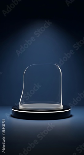 3d rendered modern display showcase with empty glass dome and illuminated base