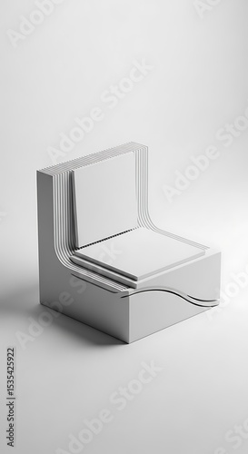Abstract minimalist sculpture white color design and architecture isolated on a white background