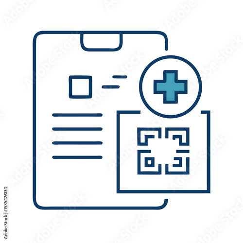 Medical document with QR code and medical cross icon, ideal for digital health records and patient information management