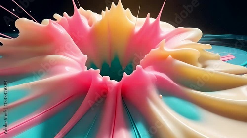 Vibrant abstract 3D splash with colorful liquid shapes exploding outward in artistic high-resolution motion