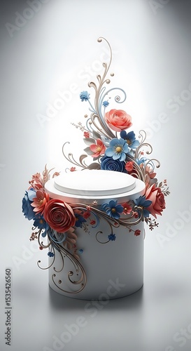 Elegant floral arrangement adorning a modern cylinder shape on a gradient background