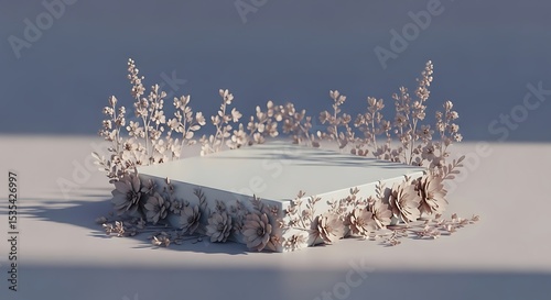 Elegant floral podium display perfect for product presentation and aesthetic artistic backgrounds