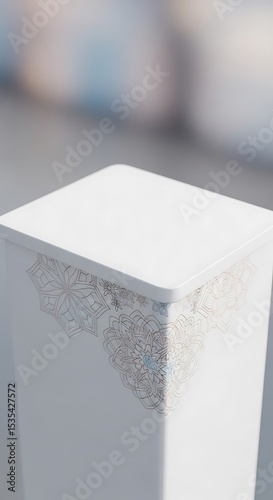 Elegant white box with decorative geometric floral pattern perfect for product mockups and design