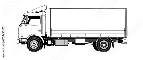Classic cargo truck, side profile, black and white illustration,  image,  logistics