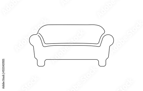 Continuous one line drawing sofa isolated on white background. Vintage couch for interior, Home furniture black linear design isolated on white background. 