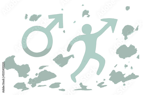 Illustration of male gender symbols, including the traditional arrow within the circle and an abstract figure, depicting movement and power, icon set