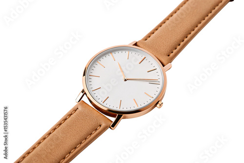 Wallpaper Mural Rose gold watch with tan leather strap at diagonal angle, isolated on a transparent background Torontodigital.ca
