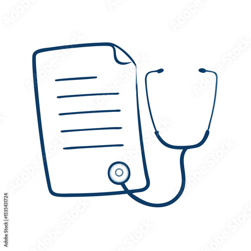 Medical document and stethoscope icon, ideal for healthcare documentation and patient record management