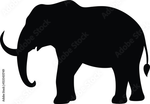 Elegant black silhouette of a majestic elephant standing proudly against a white background