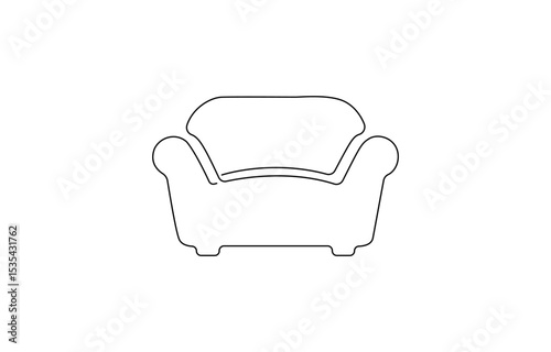 Continuous one line drawing sofa isolated on white background. Vintage couch for interior, Home furniture black linear design isolated on white background. 