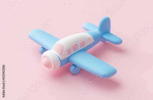 Pastel blue toy airplane on pink background