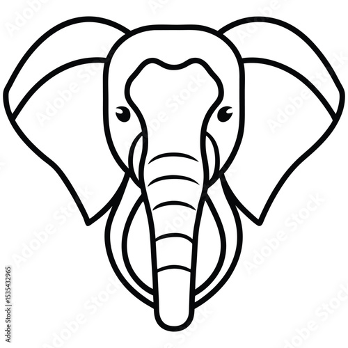 Simple and elegant black and white line art illustration of an elephant head