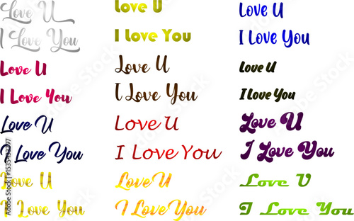 I love you and love you text in gradients, text in different colours and shades in vector illustration design 