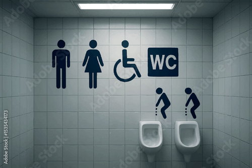 Restroom, men, women, restroom symbols with gender and universal signs, accessible restroom icon set