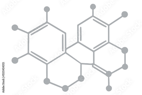 Abstract molecular structure design featuring interconnected hexagonal and circular elements, representing scientific, chemical, and research concepts, icon set