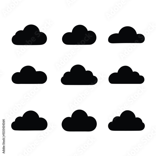 Cloud Silhouette Icon Set  9 Black Cloud Shapes Vector Collection