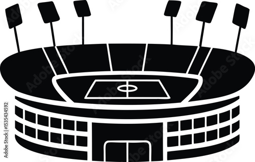Silhouette vector of football stadium arena with field and lights, ideal for sports and events