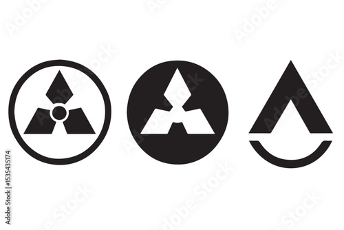 Set of symbolic nuclear triad and radiation icons, featuring energy, safety, and radioactive symbols, illustrating atomic power and safety measures, icon set