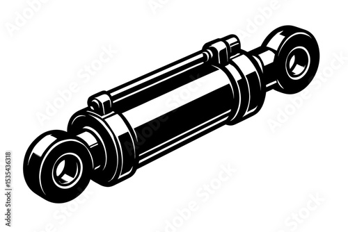 Robust Monochrome Hydraulic Cylinder Illustration - Essential Component for Heavy Machinery and Industrial Systems