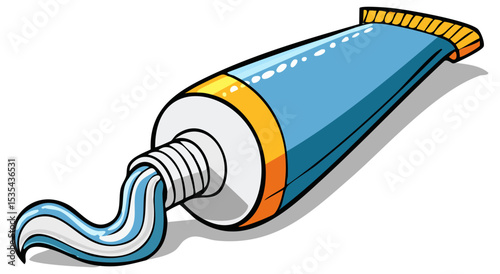 Cartoon illustration of a tub of toothpaste with toothpaste coming out of it, isolated 