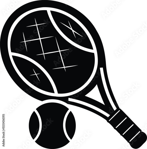 Silhouette vector of tennis racket with ball, perfect for sports, fitness, and recreation themes