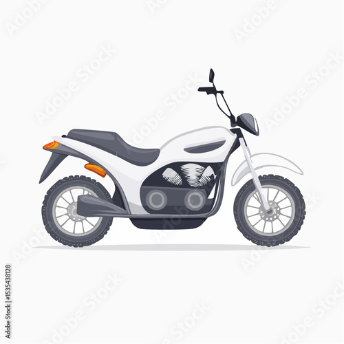 White Motorcycle Illustration  Clean Design, Side View