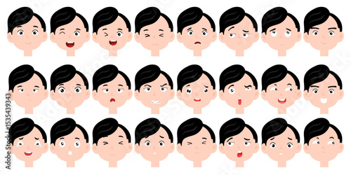 set of emoticon or avatar man variant different and expression face bundles. element stock. expression face