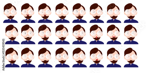 set of emoticon or avatar man variant different and expression face bundles. element stock. expression face