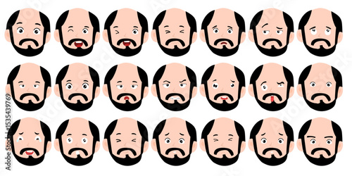 set of emoticon or avatar man variant different and expression face bundles. element stock. expression face
