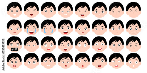 set of emoticon or avatar man variant different and expression face bundles. element stock. expression face