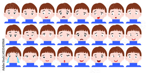 set of emoticon or avatar man variant different and expression face bundles. element stock. expression face