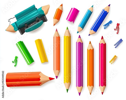 Assorted colored pencils and stationery supplies