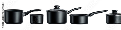 Assorted black cookware set photo