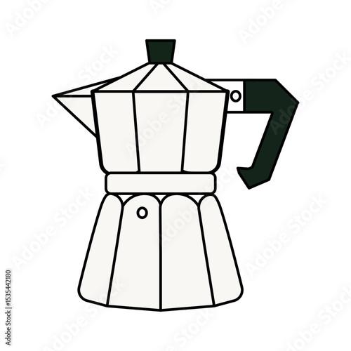 Vector illustration of a classic moka pot coffee maker in minimalist style. Perfect for café branding, kitchen decor, coffee packaging, or coffee-related projects.
