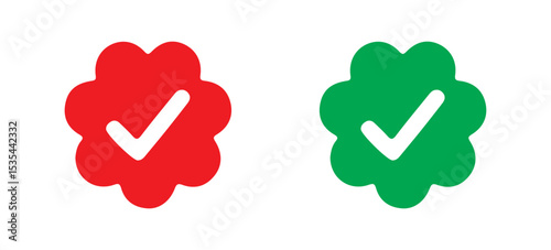 check mark button. Vector of a red with a green check mark. vector icon illustration eps 10