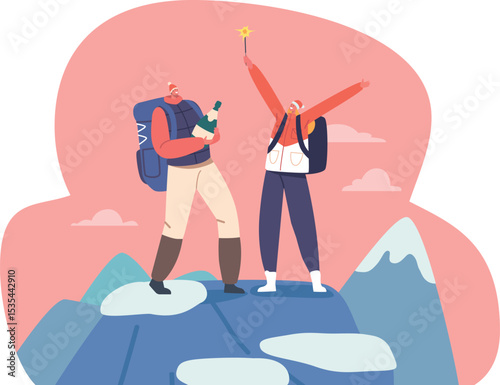 Couple celebrating Christmas on mountains