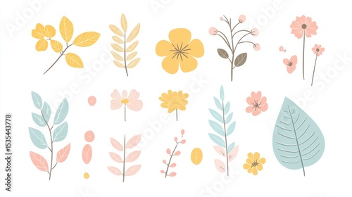 Pastel floral elements collection for design.