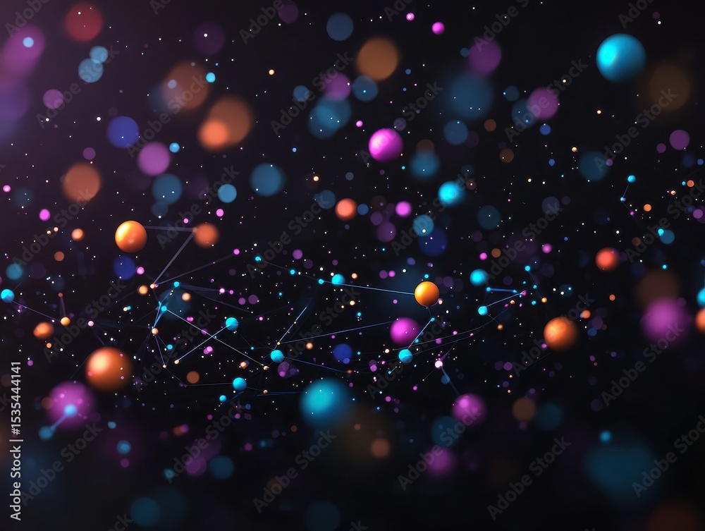 Naklejka premium Dynamic cosmic particles in a colorful abstract scene digital art vibrant environment close-up view conceptual visualization