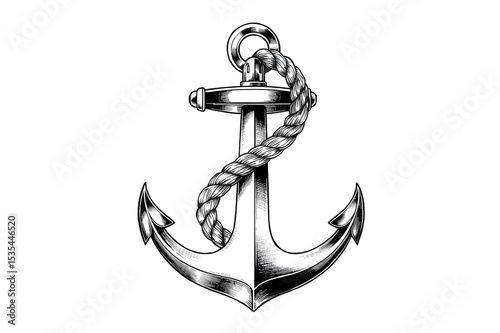 Detailed monochrome anchor graphic with rope