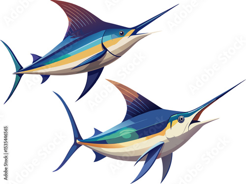 Swordfish animal . A swordfish with long bill and streamlined body on white background