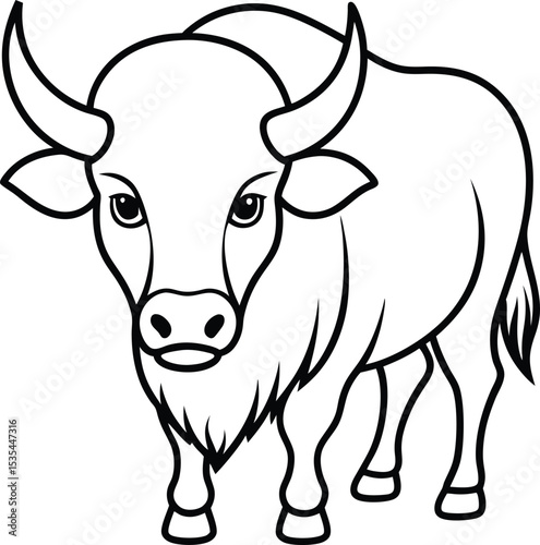 Bison black silhouette on white background 