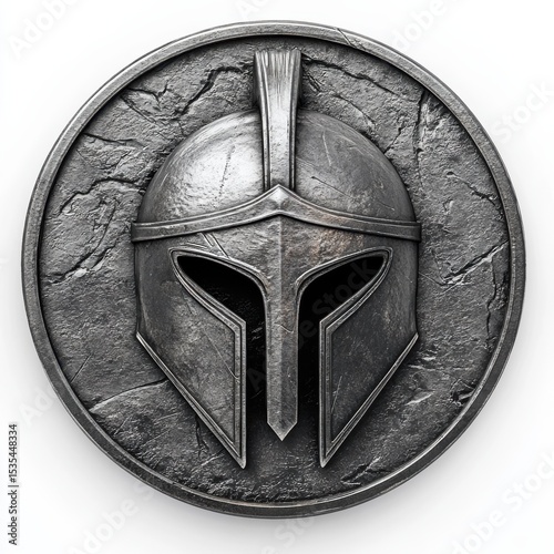 Stylish Spartan Helmet Emblem in Silver Circle Design