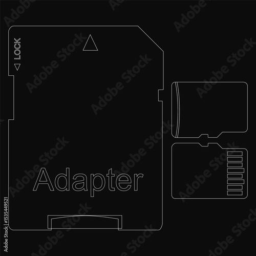 A black memory card adapter diagram stands out against a dark background, highlighting digital storage technology. The word "Adapter" is clearly labeled, emphasizing compatibility with various memory.