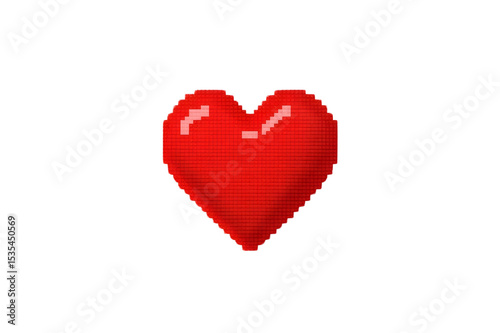Pixelated red heart graphic against black background
