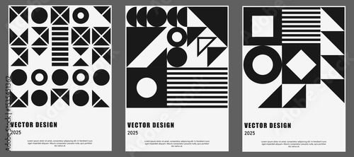 Black and white posters set. Modern abstract promotional flyer background. Vector illustration