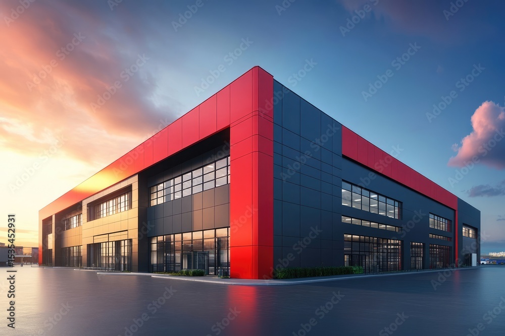 Obraz premium Modern Industrial Building at Sunset