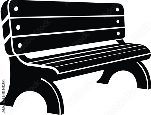 Black Silhouette Vector of Frontal Park Bench with Rounded Legs – Public Outdoor Furniture Icon for Garden, Street, or Relaxation Zones