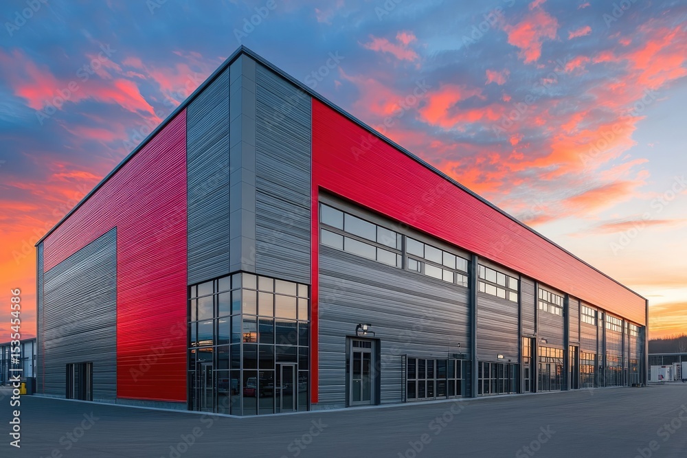 Obraz premium Modern Industrial Building at Sunset